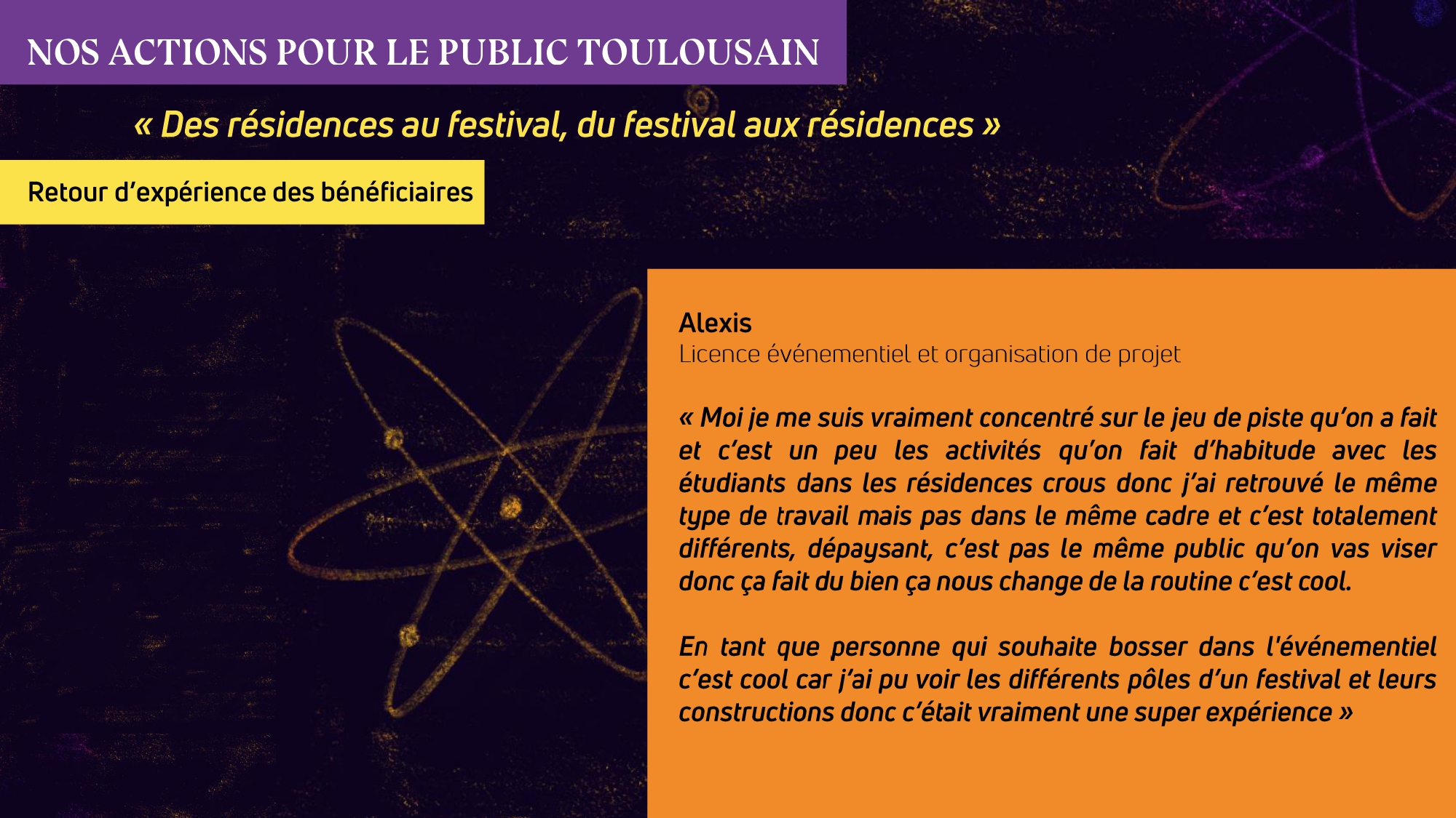 nos actions pour le public toulousain, témoignage